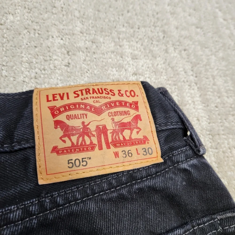 Levis 505 Jeans Men 34x30 *READ Black Denim Stretch Straight Leg Grunge‎ Biker
